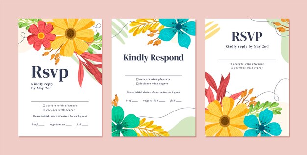 Conjunto de tarjetas rsvp dibujadas a mano