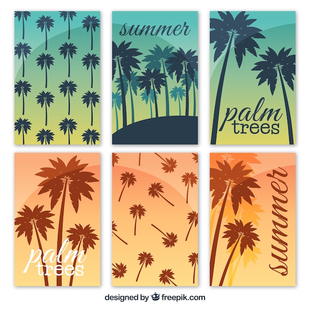 Vector gratuito conjunto de tarjetas de verano con colores degradados