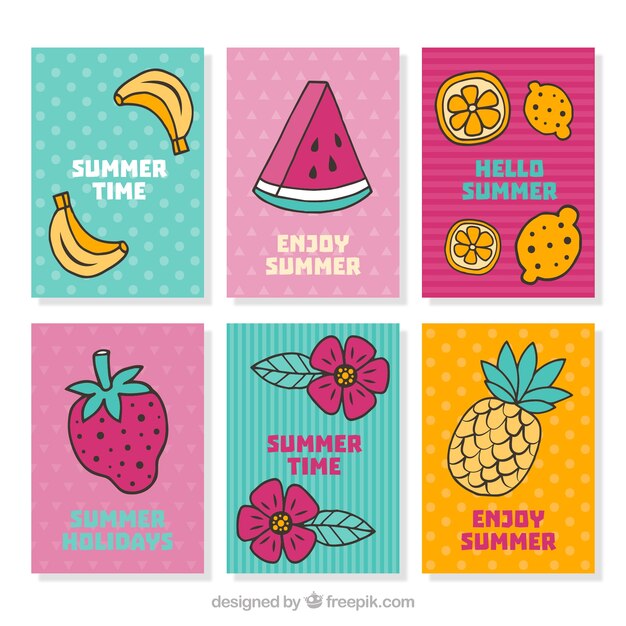 Conjunto de tarjetas de verano con deliciosas frutas
