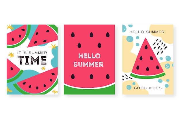 Vector gratuito conjunto de tarjetas de verano dibujado a mano