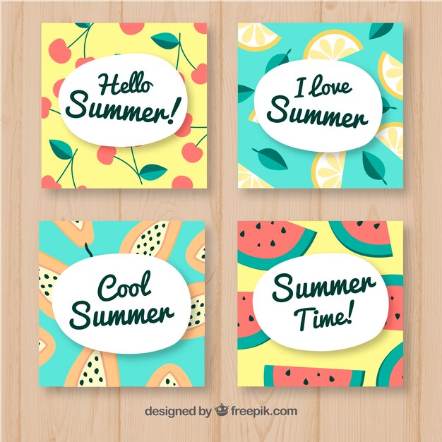 Conjunto de tarjetas de verano con diferentes frutas