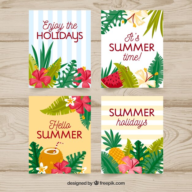 Conjunto de tarjetas de verano con diferentes plantas