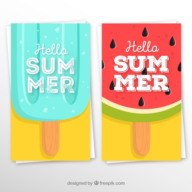 Vector gratuito conjunto de tarjetas de verano con helados de frutas