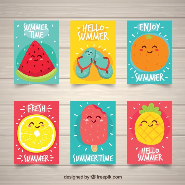 Conjunto de tarjetas de verano con lindas frutas