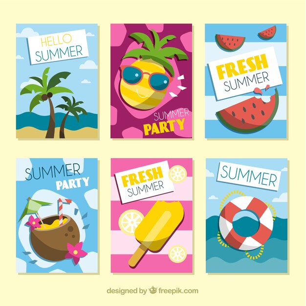 Conjunto de tarjetas de verano modernas