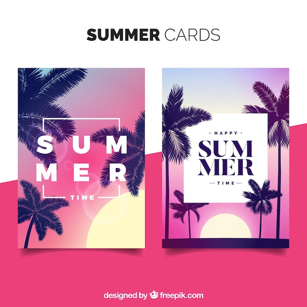 Conjunto de tarjetas de verano con palmeras