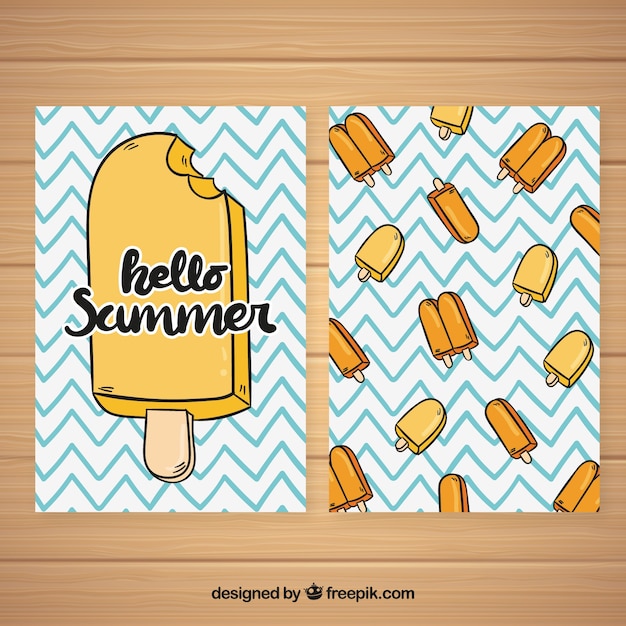 Vector gratuito conjunto de tarjetas de verano con patrón de helados