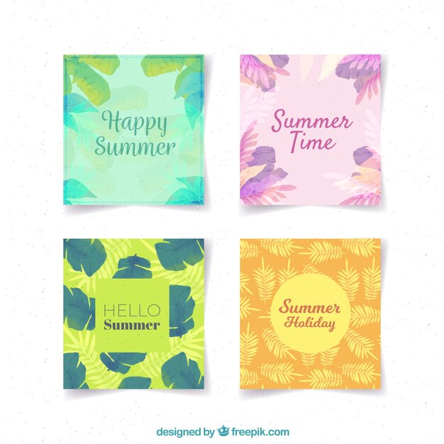 Conjunto de tarjetas de verano con plantas diferentes