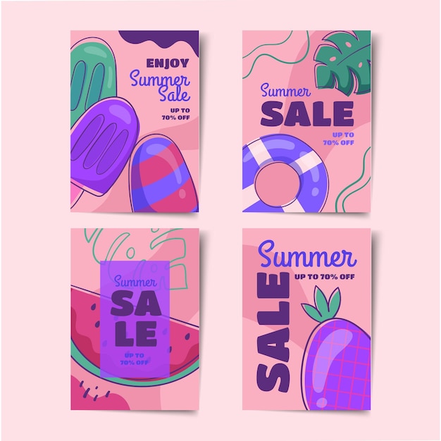 Vector gratuito conjunto de tarjetas de verano