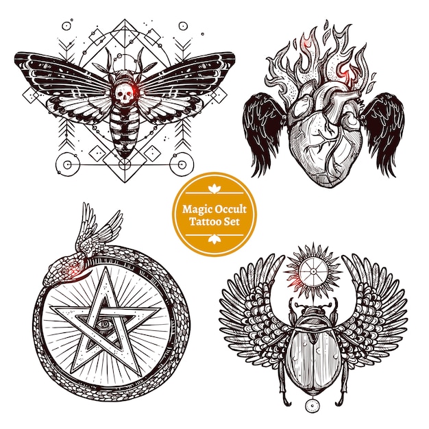 Conjunto de tatuaje mágico oculto