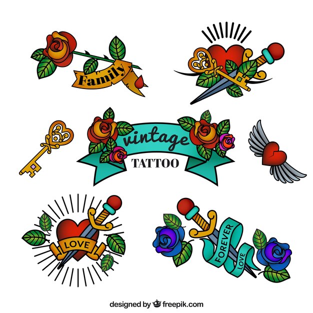 Conjunto de tatuajes de puro estilo vintage 