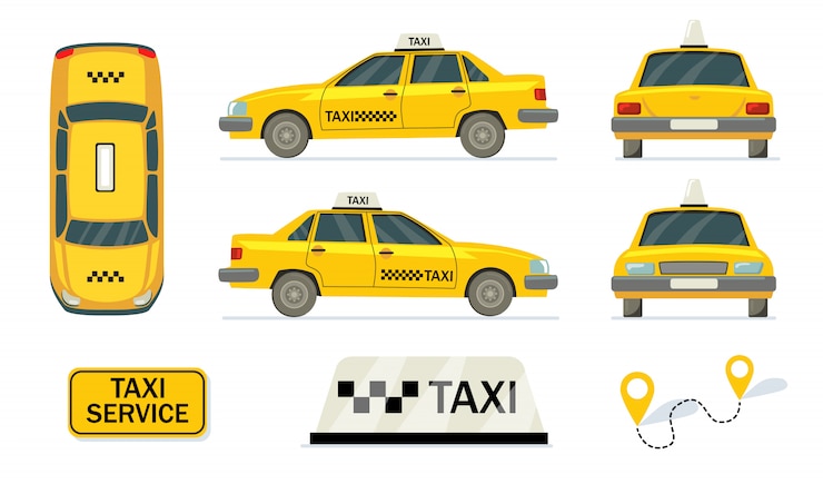 Vector gratuito conjunto de taxis amarillos