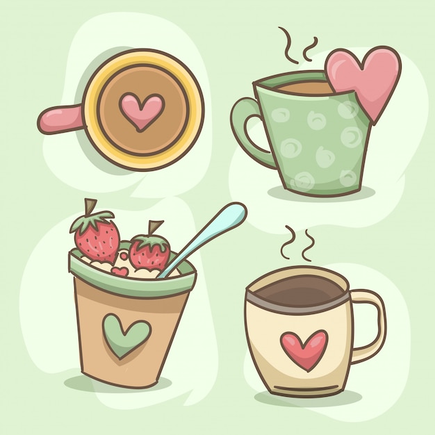 Vector gratuito conjunto de taza de corazón