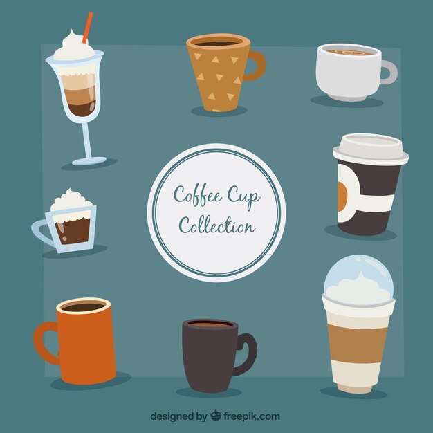 Conjunto de tazas de café dibujados a mano