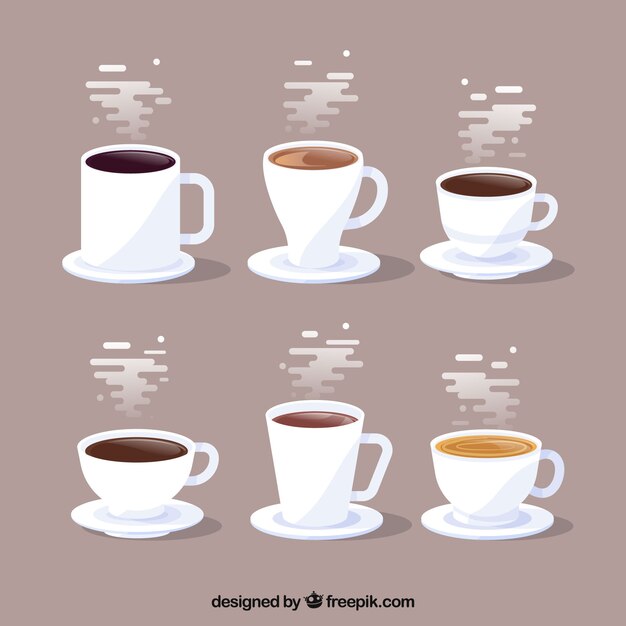 Conjunto de tazas de café con humo