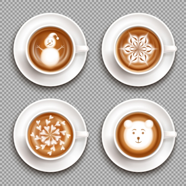 Vector gratuito conjunto de tazas de café con leche realistas