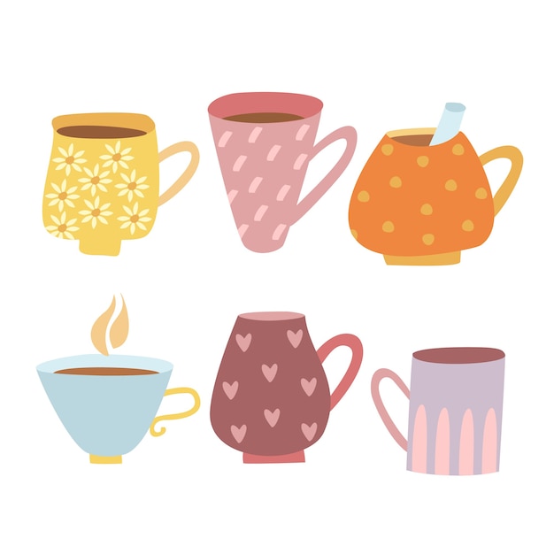 Vector gratuito conjunto de tazas de doodle