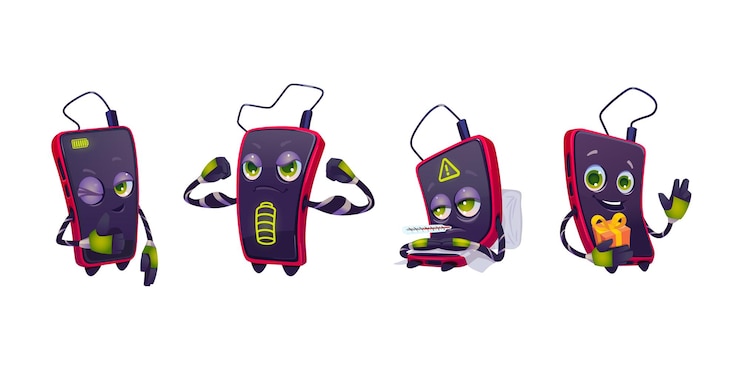 Vector gratuito conjunto de teléfono inteligente lindo de personaje de teléfono móvil de dibujos animados