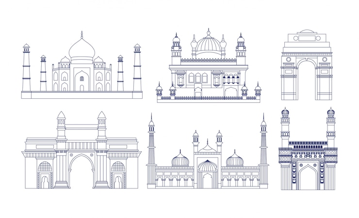 Vector gratuito conjunto de templos indios de arquitectura.