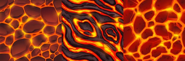 Conjunto de texturas sin costuras de lava para fondos de juegos