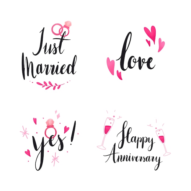 Vector gratuito conjunto de tipografía de boda y amor.