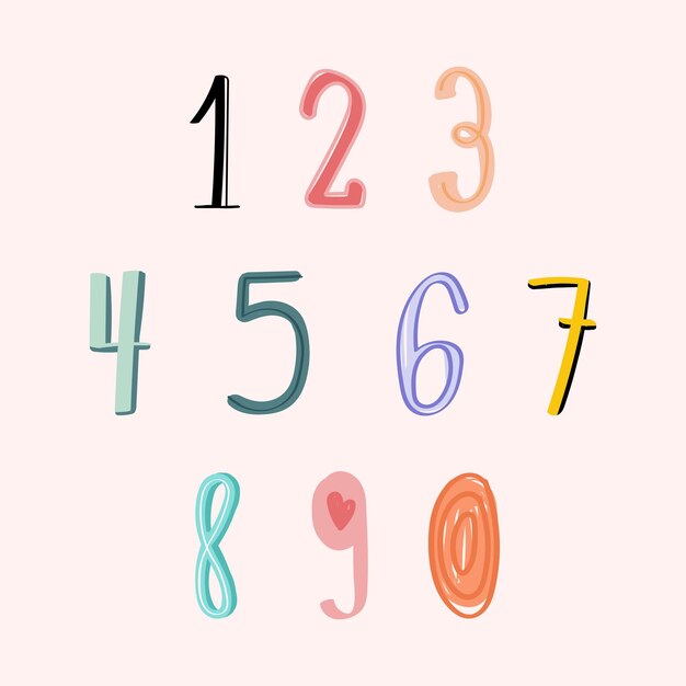 Conjunto de tipografía de fuente de garabato dibujado a mano de vector numérico