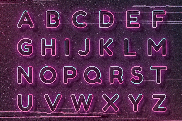 Conjunto de tipografía de fuente de neón rosa alfabeto