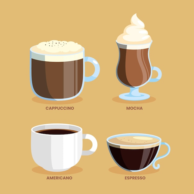 Conjunto de tipos de cafe