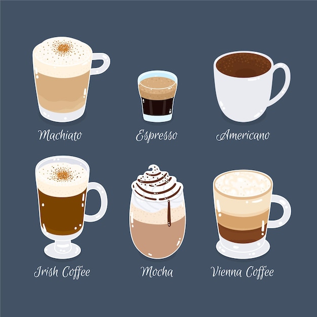 Vector gratuito conjunto de tipos de café