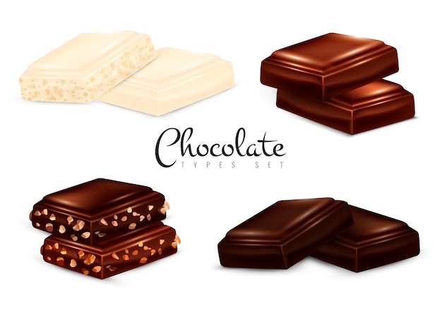 Vector gratuito conjunto de tipos de chocolate realistas