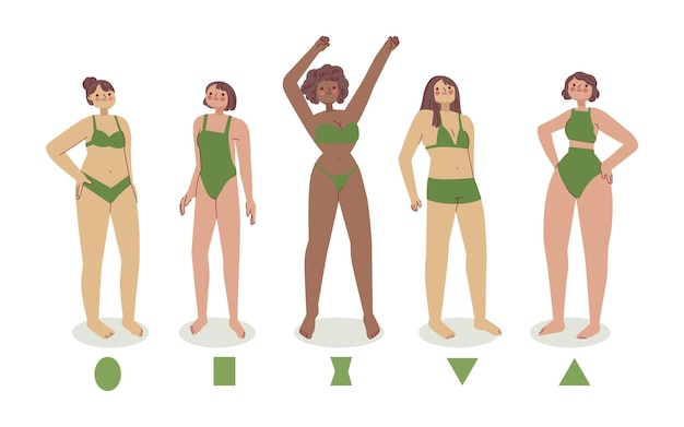 Vector gratuito conjunto de tipos dibujados a mano de formas de cuerpo femenino