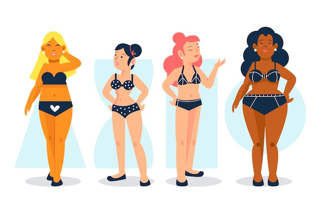 Vector gratuito conjunto de tipos dibujados a mano plana de formas de cuerpo femenino