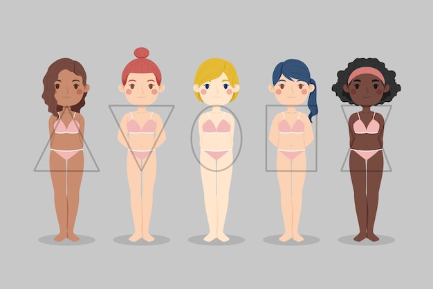 Conjunto de tipos de dibujos animados de formas del cuerpo femenino