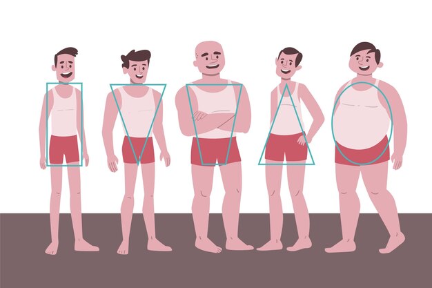 Conjunto de tipos de dibujos animados de formas de cuerpo masculino