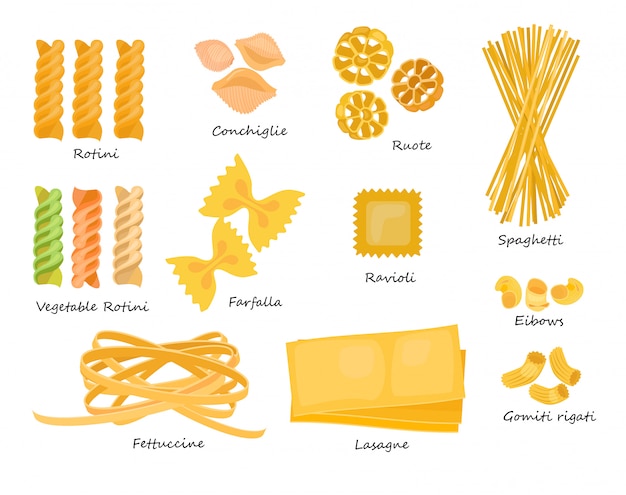 Conjunto de tipos de macarrones