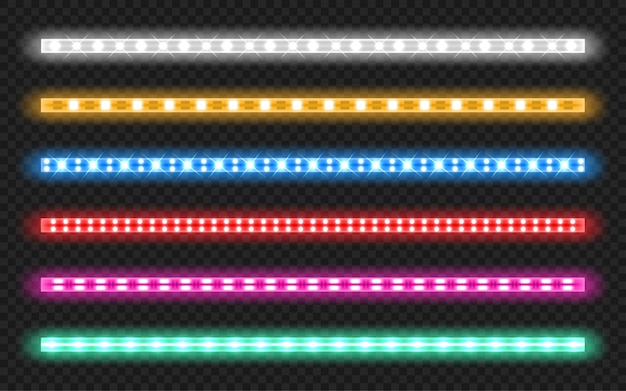 Vector gratuito conjunto de tiras led con efecto de brillo de neón