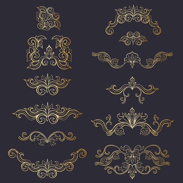 Conjunto de tocado aislado decoración floral o adornos dorados