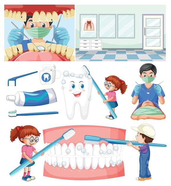 Conjunto de todo tipo de dientes sobre fondo blanco.