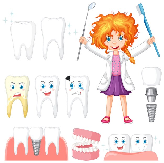 Conjunto de todo tipo de dientes sobre fondo blanco.