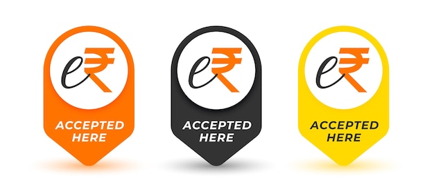 Vector gratuito conjunto de tokens de erupi indios aceptados aquí etiquetas para un pago seguro y seguro