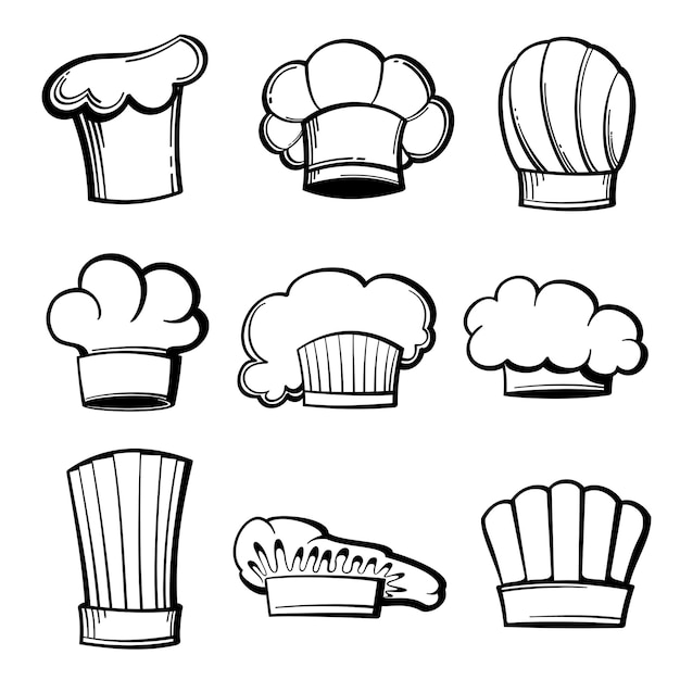 Vector gratuito conjunto de toques y gorros de chef de contorno