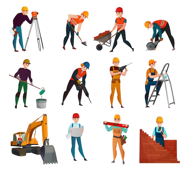 Vector gratuito conjunto de trabajadores de la construcción