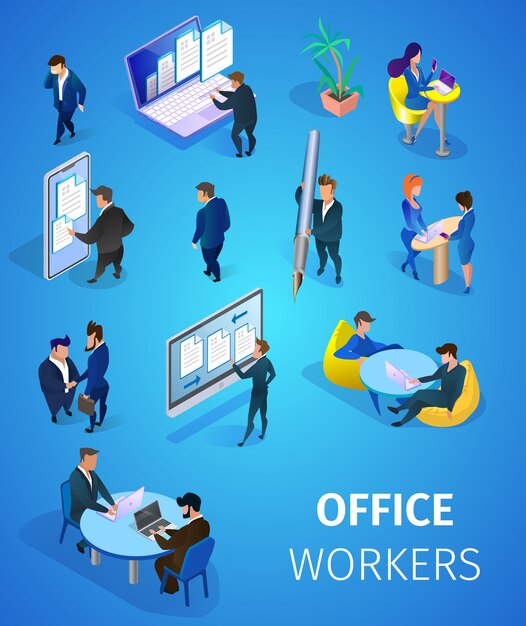 Conjunto de trabajadores de oficina