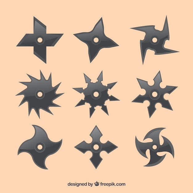 Vector gratuito conjunto tradicional de estrellas ninja con diseño plano