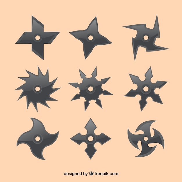 Conjunto tradicional de estrellas ninja con diseño plano