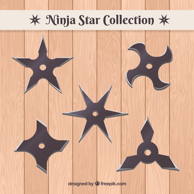 Vector gratuito conjunto tradicional de estrellas ninja con diseño plano