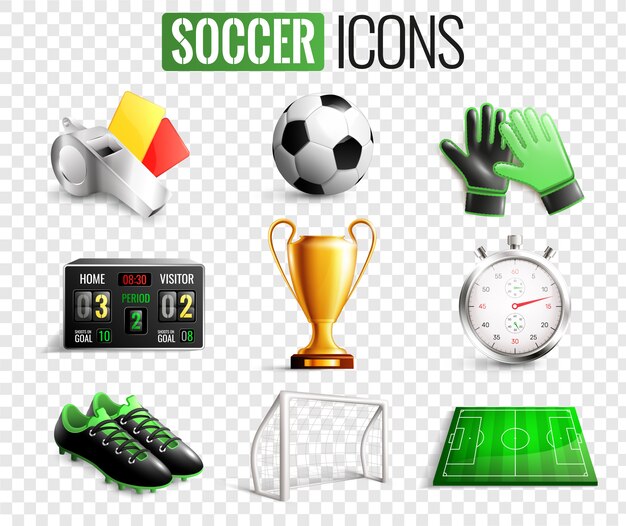 Conjunto transparente de iconos de fútbol
