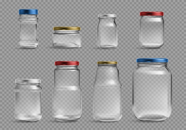 Conjunto transparente de latas de vidrio