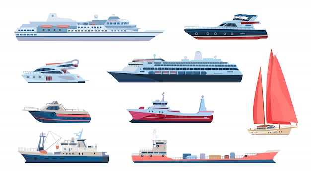 Vector gratuito conjunto de transporte marítimo y oceánico