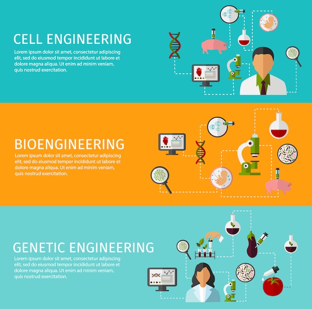 Vector gratuito conjunto de tres banners de biotecnología